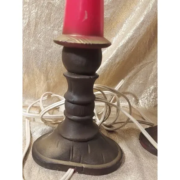 Vintage Pair 1960's Blow Mold Plastic Christmas Candle Holder Flame Bulb READ - Picture 11 of 16